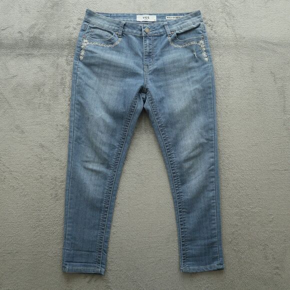 VGS Jeans Women's 10 Blue Mid-Rise Roll Up Skinny Denim 26" Inseam Distressed - Picture 1 of 15